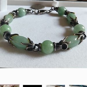 Vintage green stone sterling silver 925 bracelet claw like design
